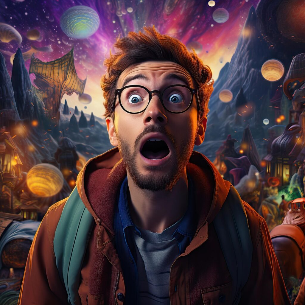 Amazazed man in an amazazing scene